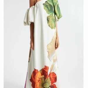 Large Print Floral Maxi Dress - White and Green